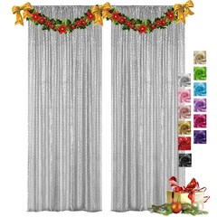 VOK Silver Sequin Backdrop Curtains 2 Panels 2FTx8FT Glitter Photography Back…