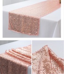 rose gold sequin chair bands + rose gold table runners wedding party decoration