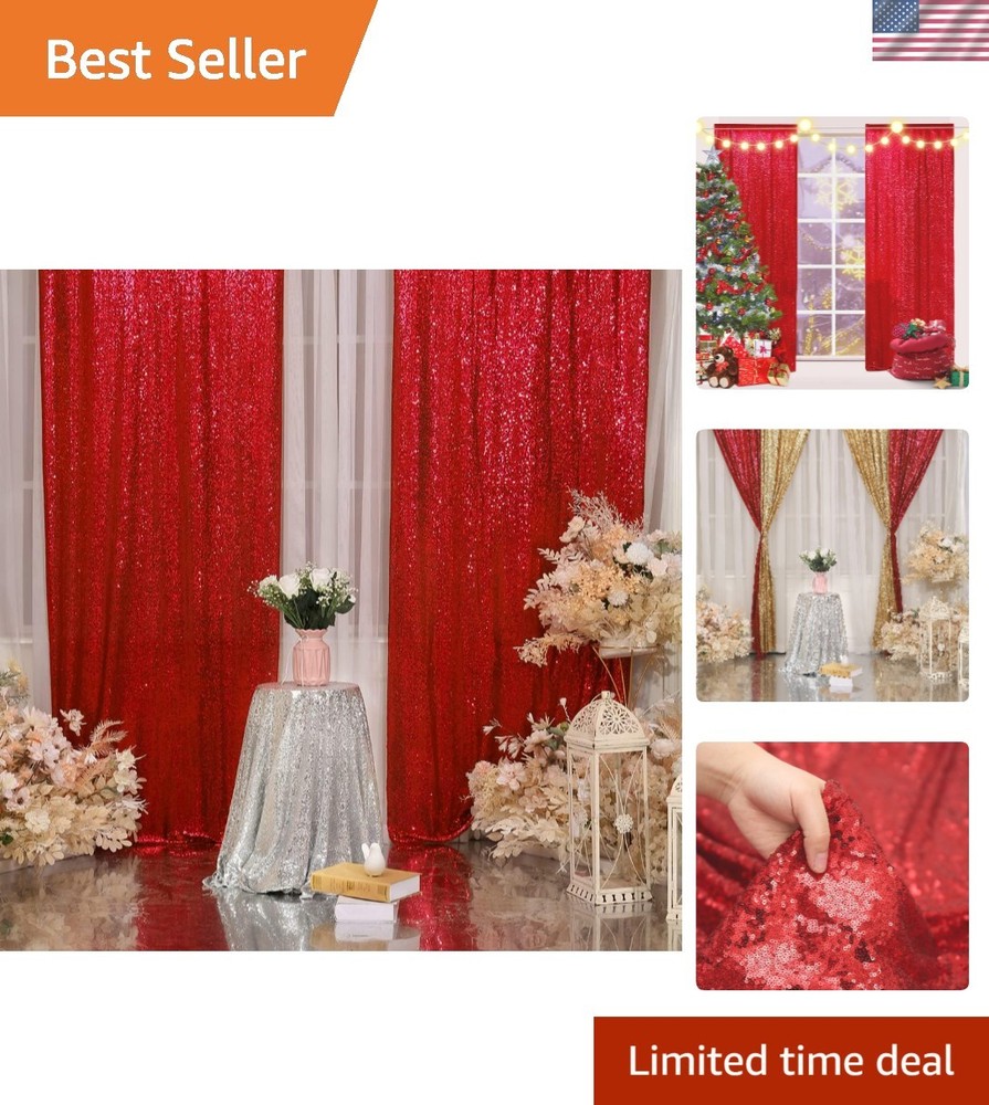 Versatile Red Sequin Backdrop Curtain 2 Panels 2Ft x 8Ft for Memorable Events
