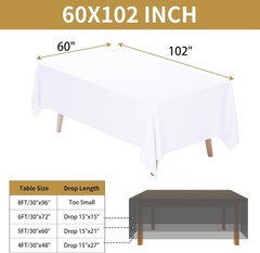 White Tablecloth Rectangle 60 x 102 Inch 2 Pack 6ft Polyester Fabric for Table