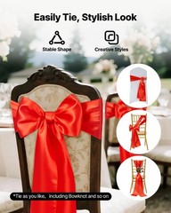 7x108in Red Satin Chair Sashes Bows & Ribbon Ties Back 100PCS