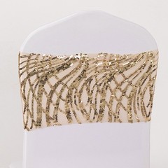 5 CHAMPAGNE Mesh Embroidered Sequins CHAIR SASHES Party Events Decorations