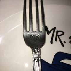 Farmhouse Mr and Mrs Wedding Gift Plate and Silverware (Fork and Spoon).