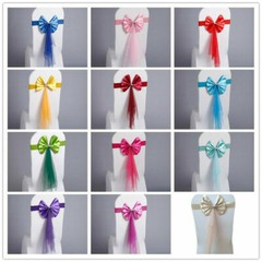 5pcs Chair Back Flower Cover Bowknot Gauze Stretch Wedding Party Decorations SPW