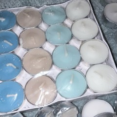 Lot Approx. 100 Luminessence Unscented Tea Light Candles White Blue Beige box