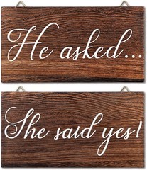 2 Pieces He Asked She Said Yes Sign Wedding Engagement Brown, White