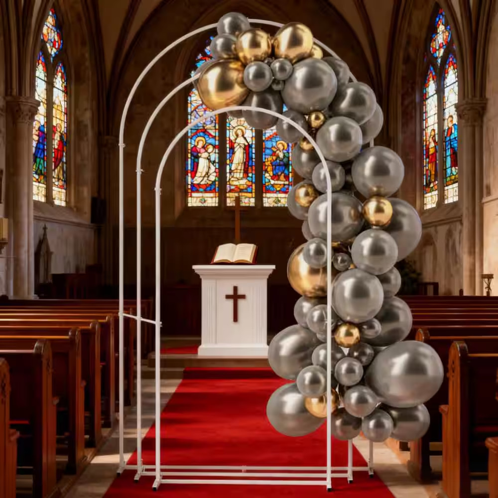 White 15.7 In. Set of 3 Metal Balloon Backdrop Arch Stand Set, Wedding Arch Fram