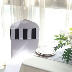 5 Black White 5″ x 14″ Striped Spandex Fitted Chair Sashes Party Decorations