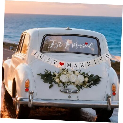 Wedding Car Decoration Kit for Rear Window and Trunk – Just Married Banner