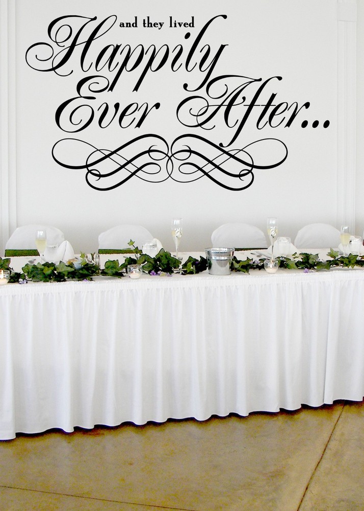 Happily Ever After Wedding Wall Decor Vinyl Sticker Decal 30″h x 50″w