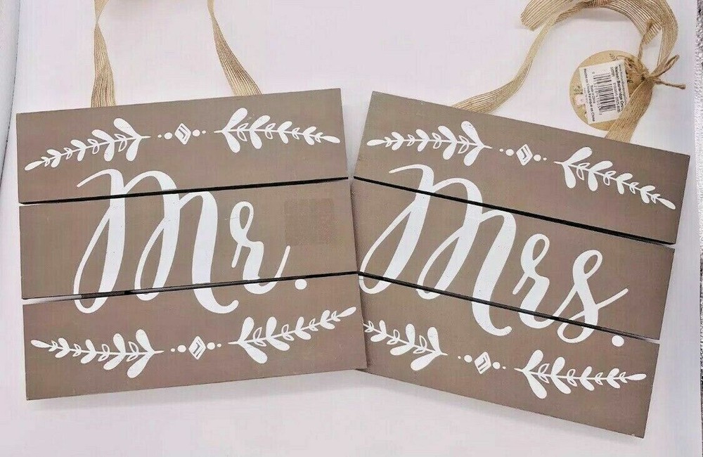 Set of 2 Burnes of Boston Wedding Chair Signs Wall Decor Mr. Mrs. Bride & Groom