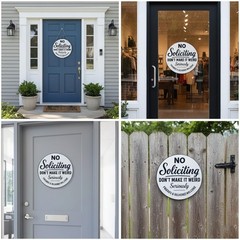 Funny No Soliciting Sign — 8″ Round Aluminum Door Plaque, Weatherproof 