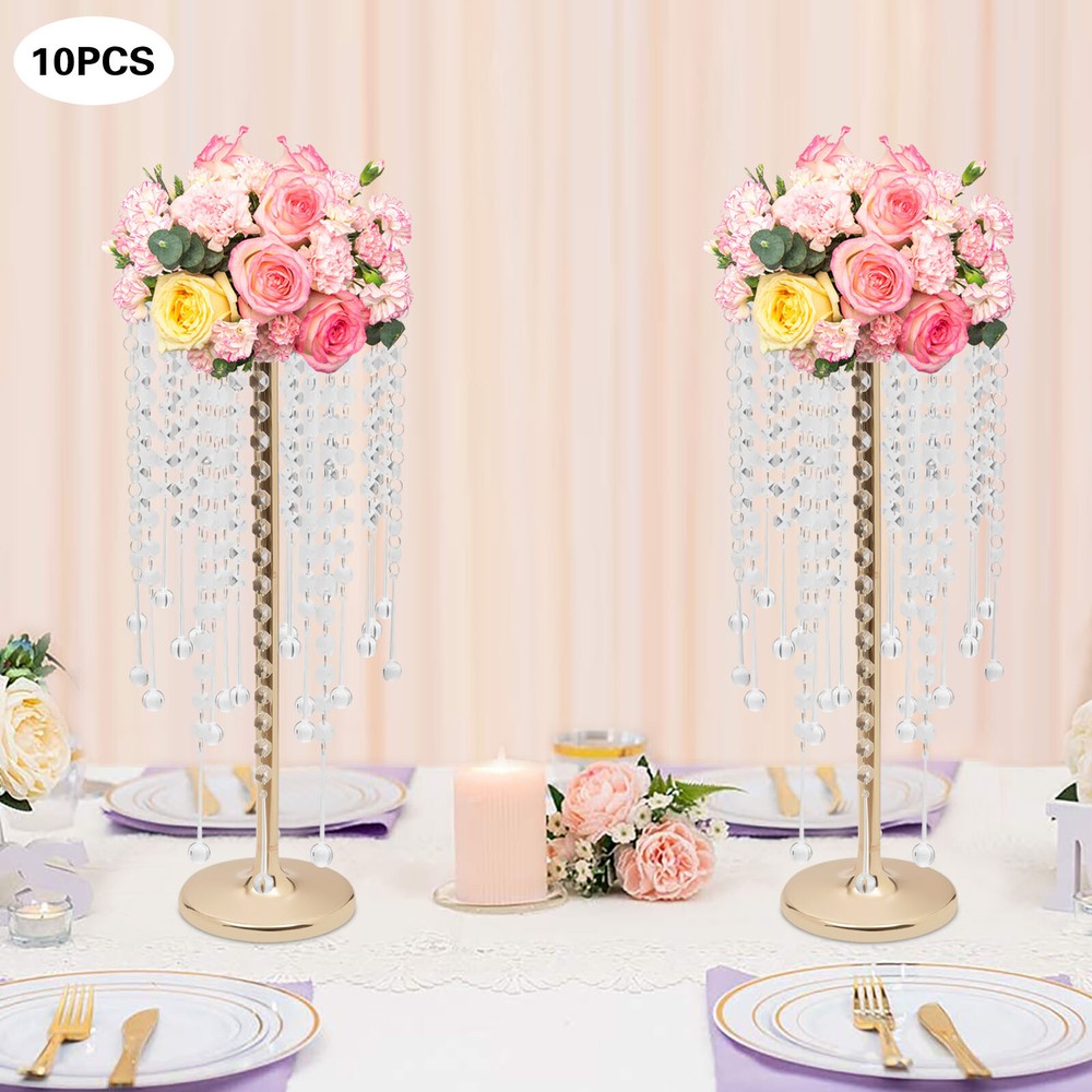 10 Pieces Small Crystal Table Centerpieces Gold Flower Stand Wedding Party Decor