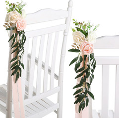 16 Pcs Wedding Aisle Decorations – Pink Beige Rose & Eucalyptus Decor
