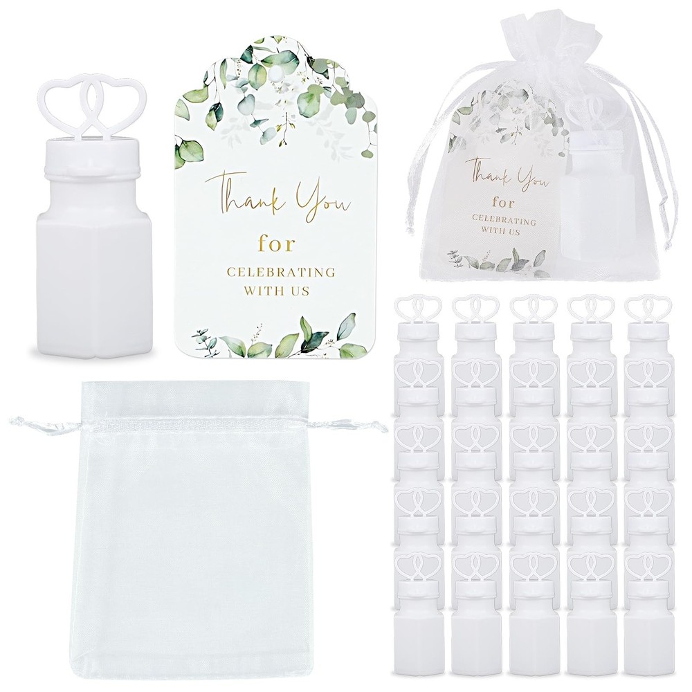 100 Sets Wedding Party Favors White Mini Bubble Bottles Greeting Card Goodie …