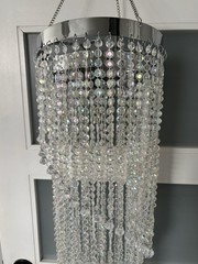 SPIRAL ACRYLIC CRYSTAL CHANDELIER 46” Beaded Preowned Wedding Decor Girl Room