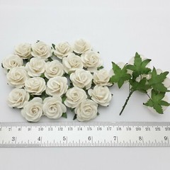 1″ or 2.5cm – WHITE Open Rose Paper Flowers Wedding Scrapbook Craft (R6-15)