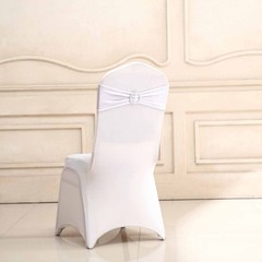 10 White Spandex CHAIR SASHES with Silver Round Buckles Wedding Decorations SALE