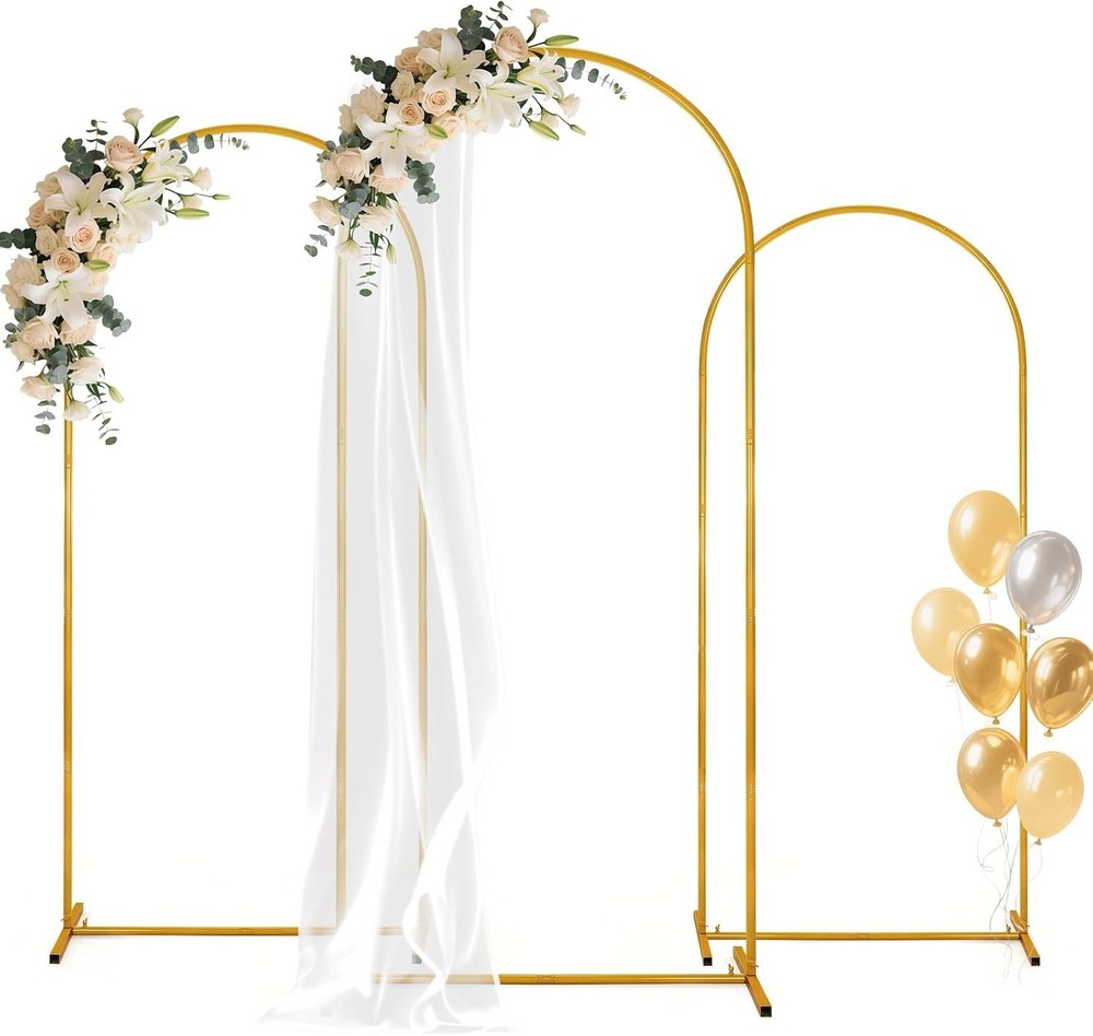 Gold Metal Wedding Arch Backdrop Stand Set 3 Balloon Frame 6FT 6.6FT 7.2FT