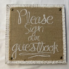 Please Sign Our Guestbook Rustic Wedding Sign Decor Wooden White Burlap 11×11