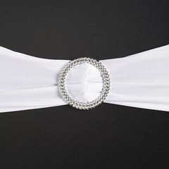 10 White Spandex CHAIR SASHES with Silver Round Buckles Wedding Decorations SALE