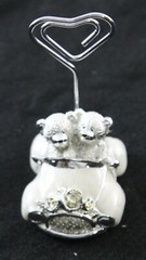 6 Wedding Table Bomboniere Name Place Card Holder Stand Silver Bears in Car