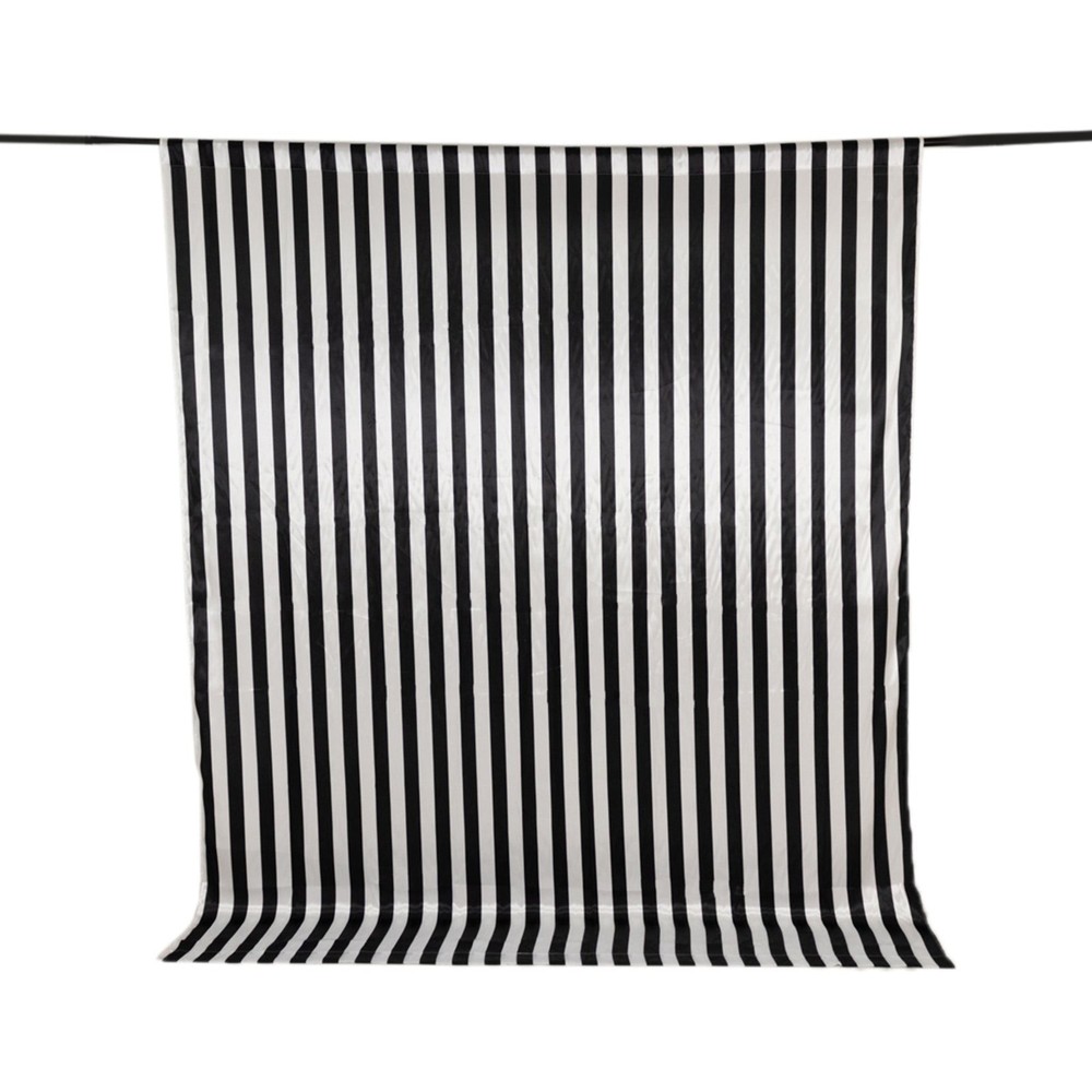 8 ft x 10 ft Black White Striped Satin Backdrop Curtain Panel Wedding Events