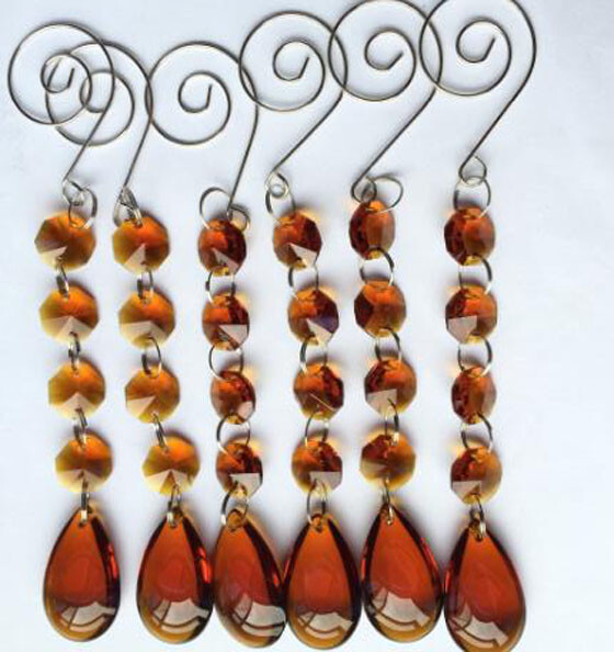 20Pcs Crystal Strand Glass Amber Drop Pendant Christmas Tree Cake Topper Supply