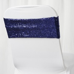 10 Navy Blue Spandex Sequined CHAIR SASHES Ties Wraps Wedding Party Decorations