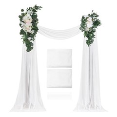 Uimoso Artificial Wedding Arch Flowers Kit White With 2 Pcs Flowers 2 Pcs Drapes