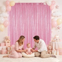 Pink Sequin Backdrop Curtain for Parties