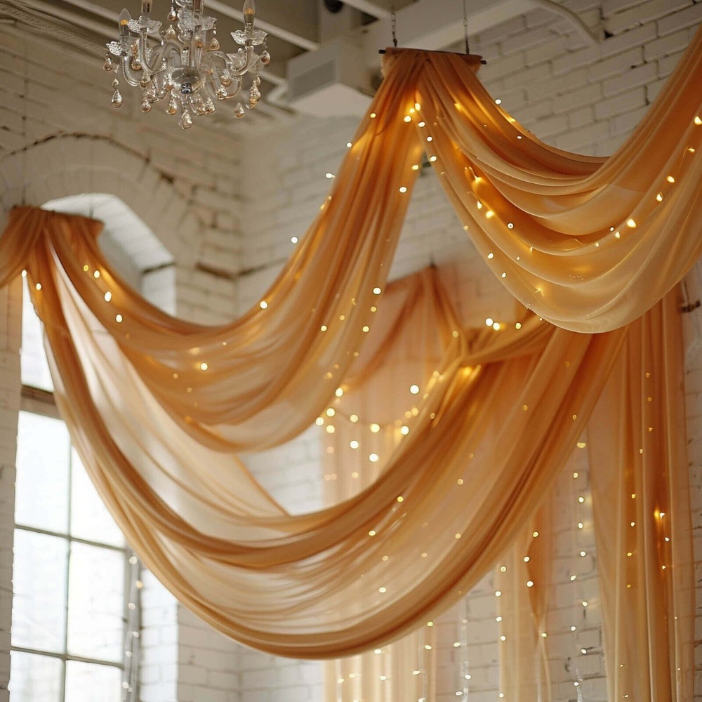5ft x 32ft GOLD Premium Chiffon Sheer Backdrop CURTAIN PANEL Drape Party Events