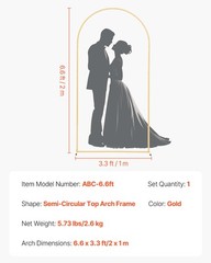VEVOR Arch Backdrop Stand Metal Arch Backdrop Stand 6.6 x 3.3 ft for Wedding