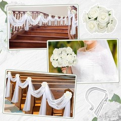 34 Pcs Wedding Pew Decorations – White Tulle & Silk Hydrangea Rose Clips for Ais
