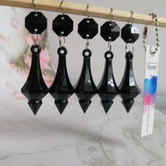 30個 75mm ブラック アクリル 八角形 ビーズ ストリングプリズム ガーランド シャンデリア 吊り下げ-