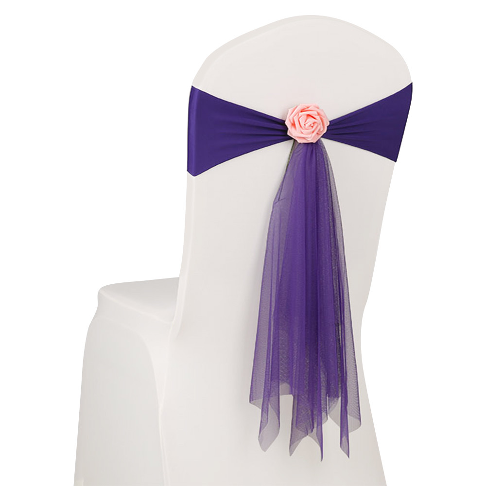 10/20x Spandex Stretch Wedding Party Chair Cover Band Bow Sashes w/ Flower Decor