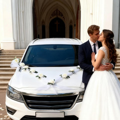 Elegant Wedding Car Decoration Kit with Floral Garland and Satin Bows