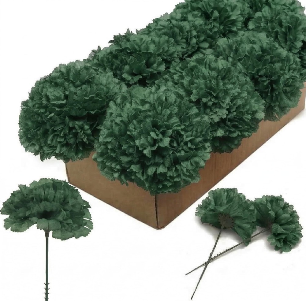 Larksilk Emerald Carnations, Fake Flowers, 100 Pack for Events, Weddings, DIY