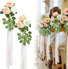 16 Pcs Wedding Aisle Decorations Pew Flower for Wedding Ceremony Aisle Chair Art