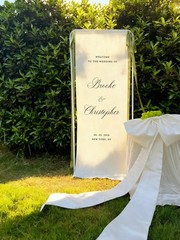Custom Linen Wedding Welcome Sign, Personalized Fabric Ceremony Banner