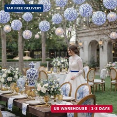 Retisee 12 Pcs Chinoiserie Paper Lantern Set 10 Inches Wedding Blue and White De