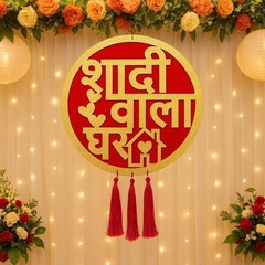 Shaadi Wala Ghar Wall Hanging Red Gold Wedding Decor Haldi Mehndi