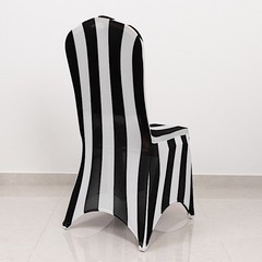 Black White Striped Fitted Premium Spandex Banquet Chair Cover Party Decorations