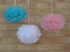 6x 30cm pink blue white paper pom poms boy or girl baby shower venue Decorations