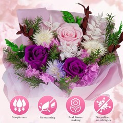Preserved Real Roses Bouquet – Mixed Color Eternal Roses with Dried