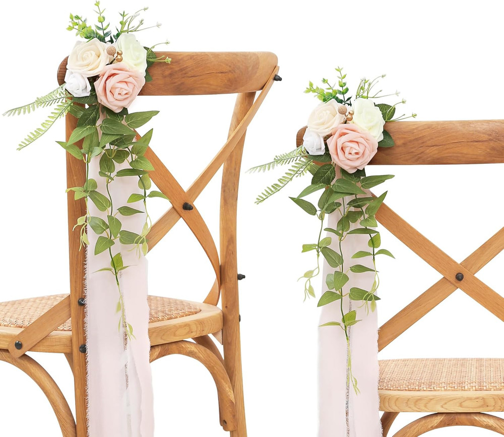 Pink Pew Flowers Set of 10 – Wedding Aisle Decor with Eucalyptus & Ribbons