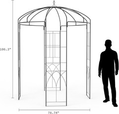 9Ft Metal Birdcage Garden Arbor – Heavy Duty Steel Pergola Pavilion with 8 Groun