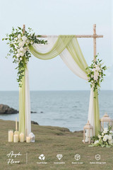 Deluxe Wedding Arch Flowers with Drapes Kit Pack of 4, 2Pcs White Green Mint Lea