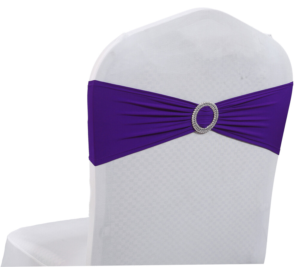 100 Spandex Stretch Chair Cover Sash Bow Wedding Party(Cadbury Purple)~FREE SHIP