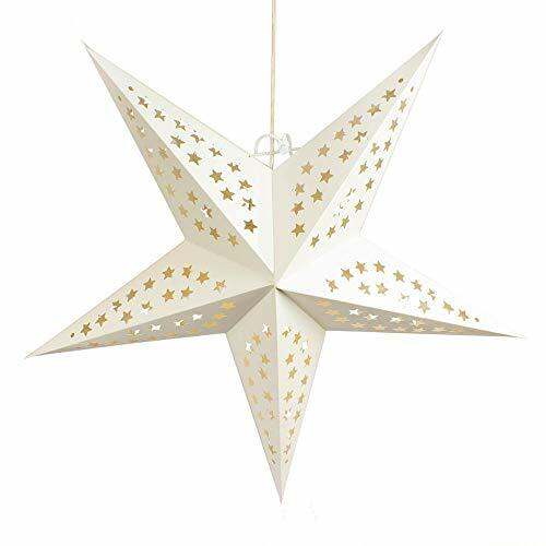 Quasimoon 24″ Solid White Cut-Out Paper Star Lantern, Hanging Decoration by P…